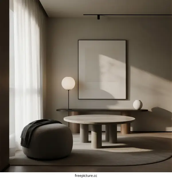 Minimalist Living Room Interior with Beige Tones and Modern Furniture