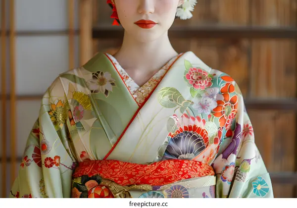 Close up of a woman wearing a kimono