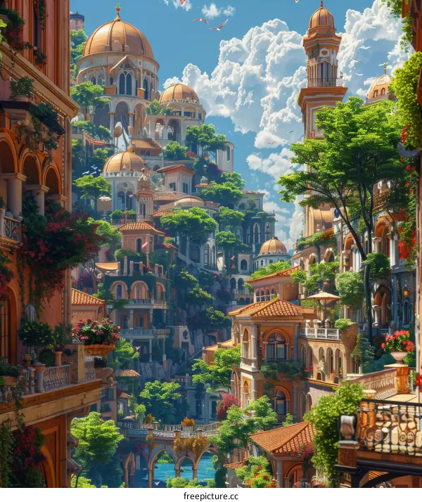 Enchanted Mountain Cityscape Illustration