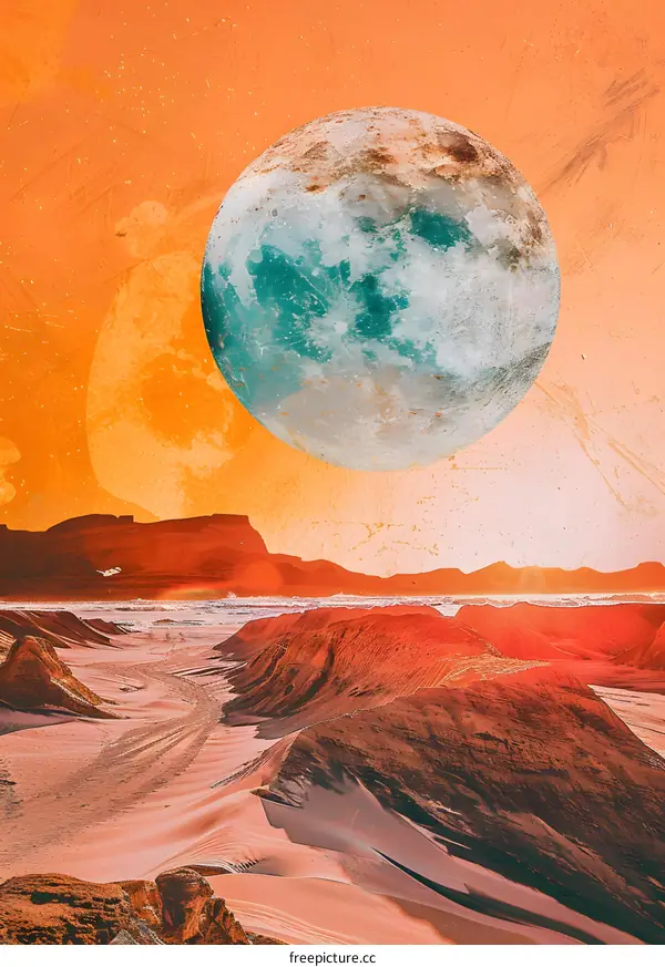 Abstract Planet Landscape With Moon