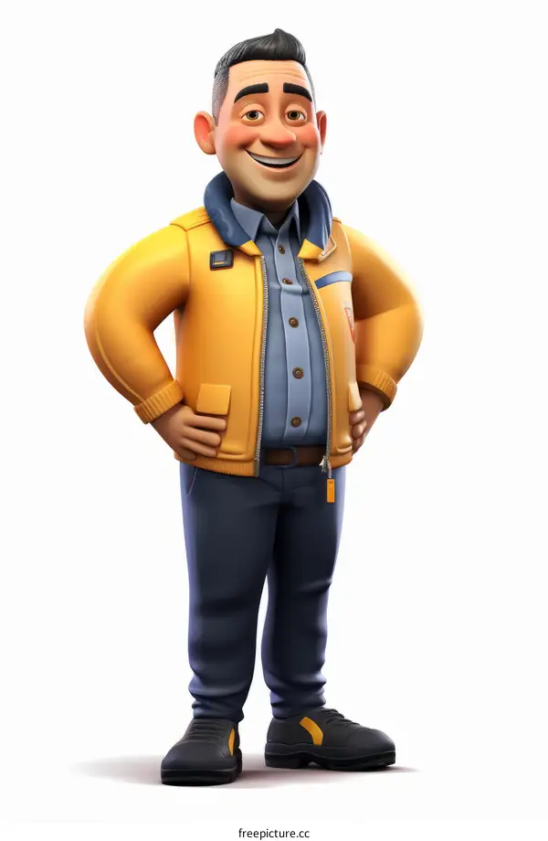 3D Cartoon Illustration of a Man in a Yellow Jacket