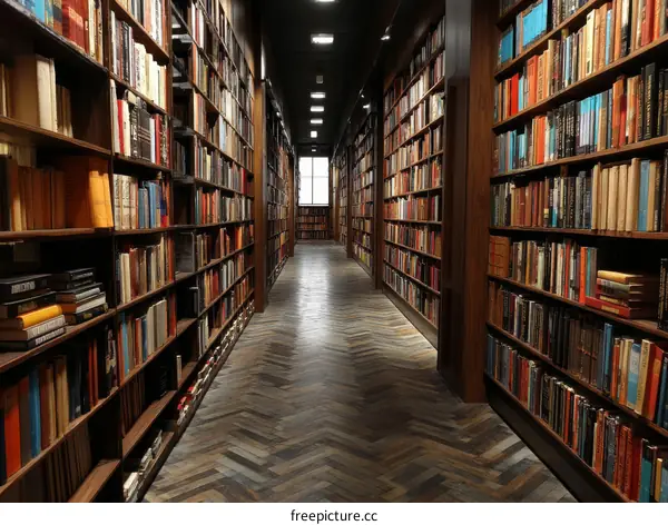 A Grand Library with Rows of Bookshelves