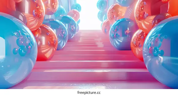 Abstract Stairway with Colorful Spheres