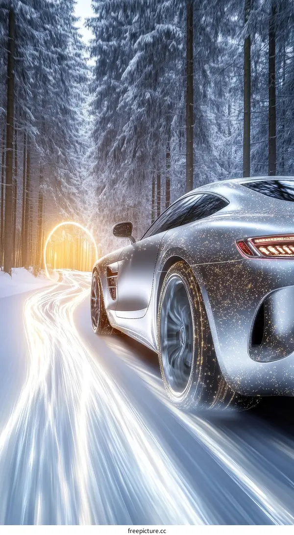 Winter Snow Road Sports Car Illustration
