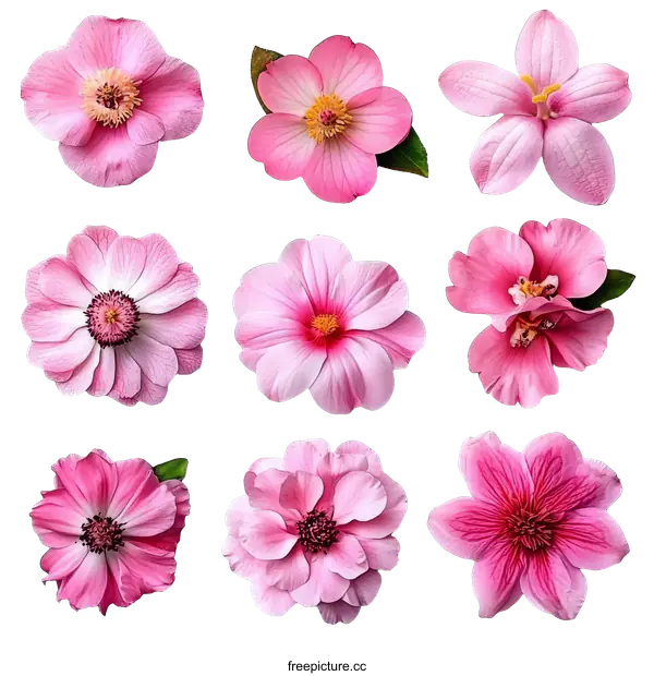 [Transparent Background PNG]Collection of Pink Flowers on White Background