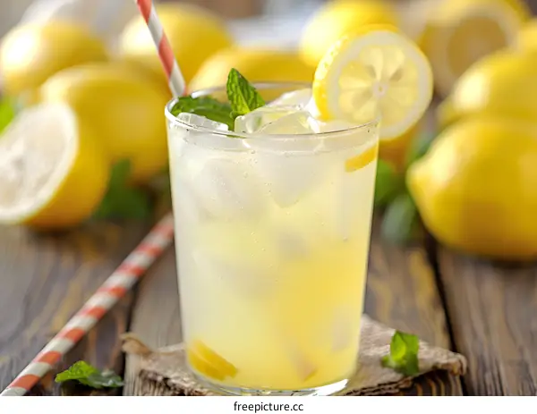 Refreshing Lemonade Drink with Lemon Slices and Mint