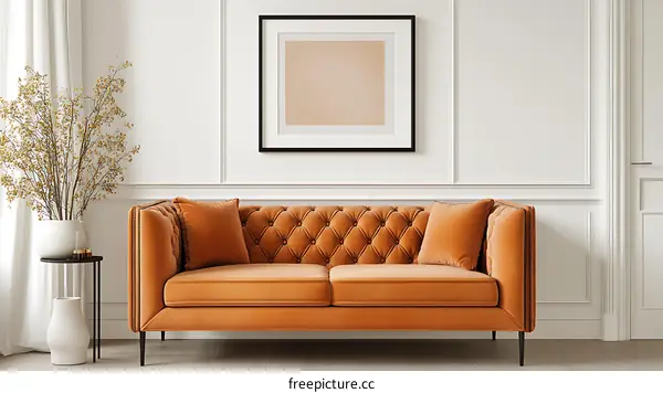 Modern Living Room with Orange Sofa and Artwork