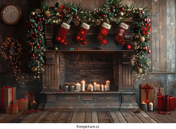 Christmas Fireplace Decor Illustration
