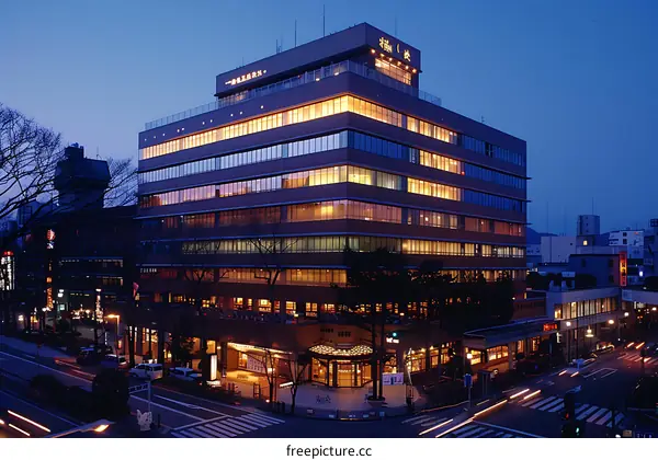 Modern Building in City at Dusk