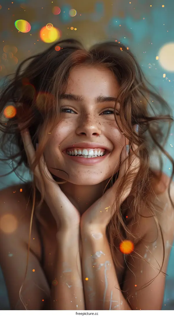 Portrait of a Young Woman with Freckles and a Big Smile