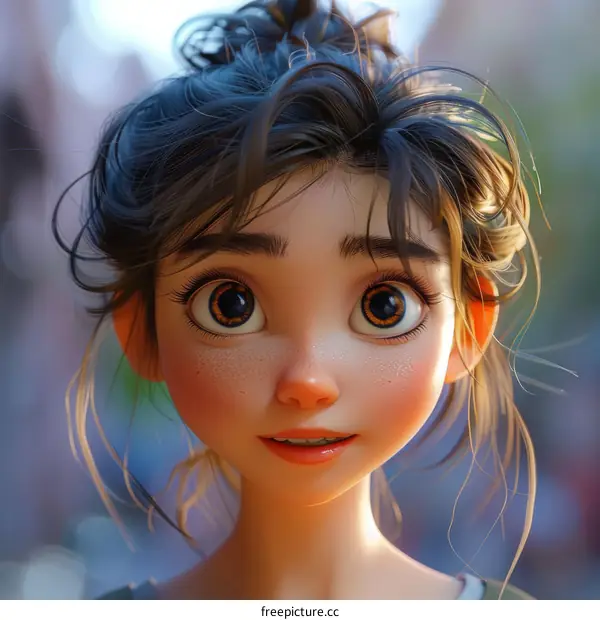 An illustration of a young girl with brown hair and brown eyes