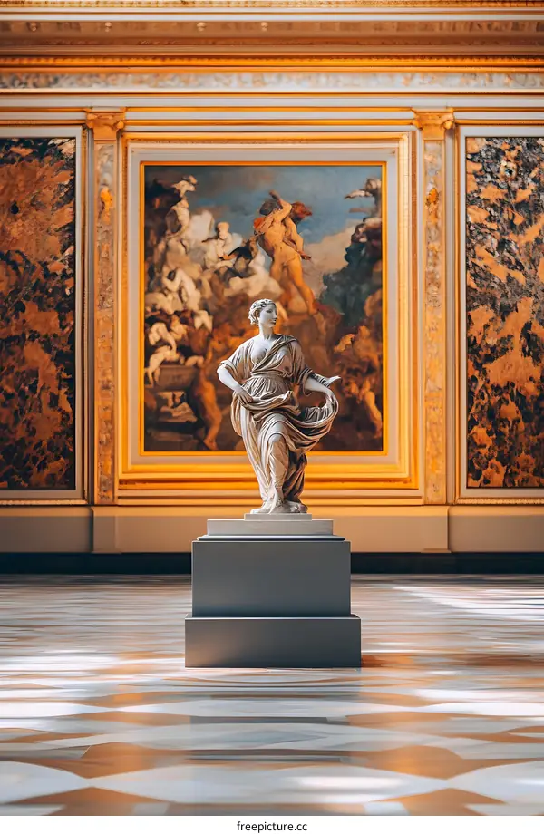 Classical Sculpture Standing On A Pedestal In An Art Gallery