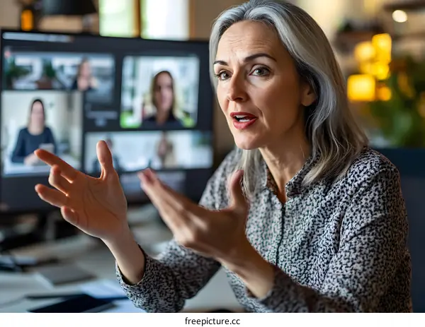 Businesswoman Leading a Video Conference with Her Team