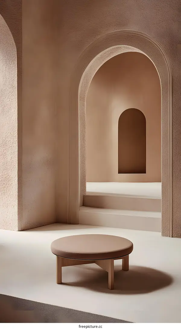 Modern Round Ottoman In A Minimalist Interior