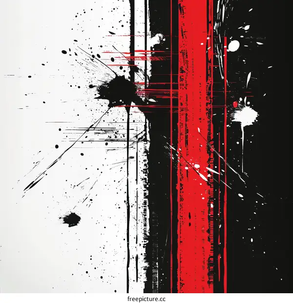 Bold and Dynamic Abstract Painting in Black, Red, and White