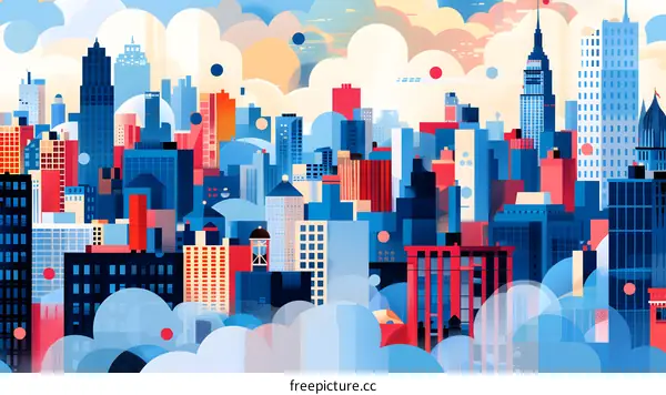 Abstract Cityscape with Buildings and Clouds