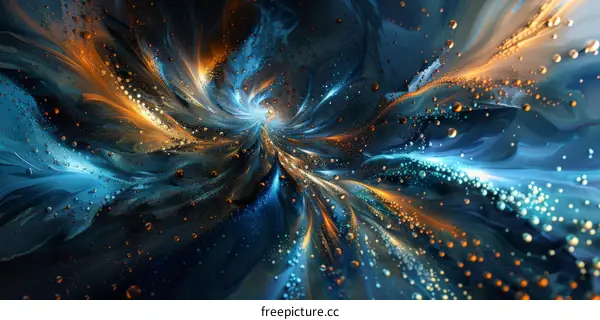 Abstract Painting with Blue, Orange, and Gold Accents