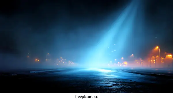 Foggy Night Street Scene with Spotlights