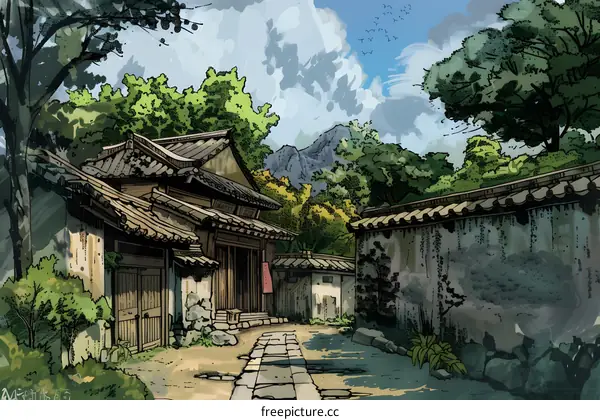 Traditional Japanese Style House with a Stone Path