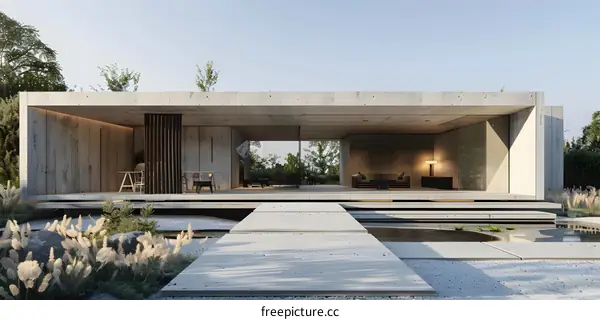 Minimalist Concrete House with Japanese Garden Design