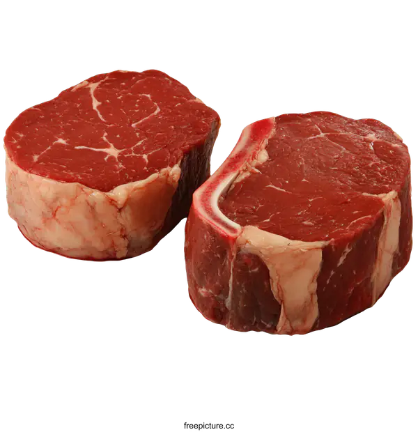 [Transparent Background PNG]Two Fresh Raw Beef Steaks on White Background