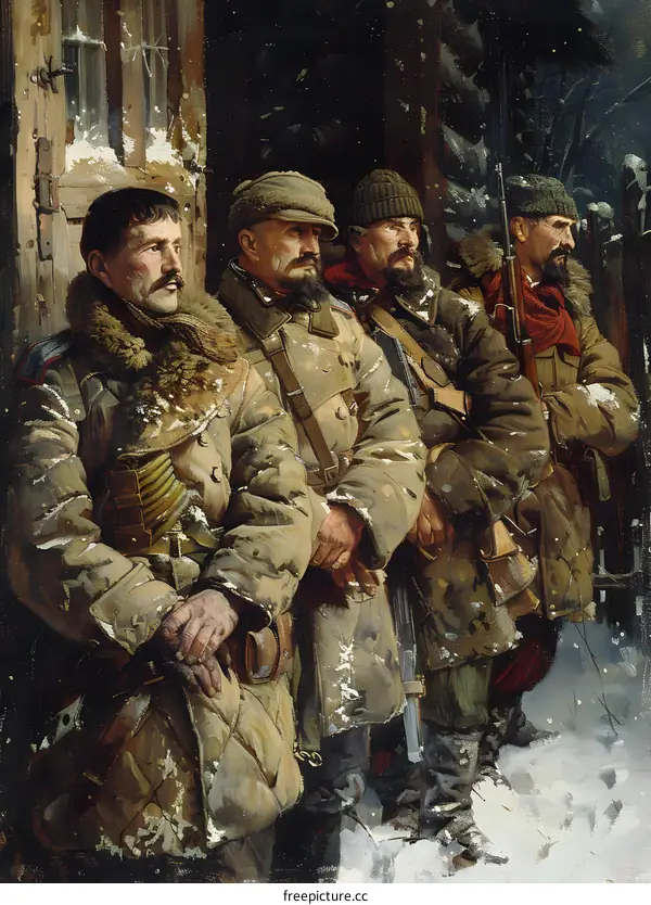 Four Soldiers of the Red Army on a Halt