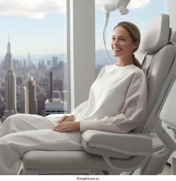 Smiling Confident Woman in a Dentist Chair