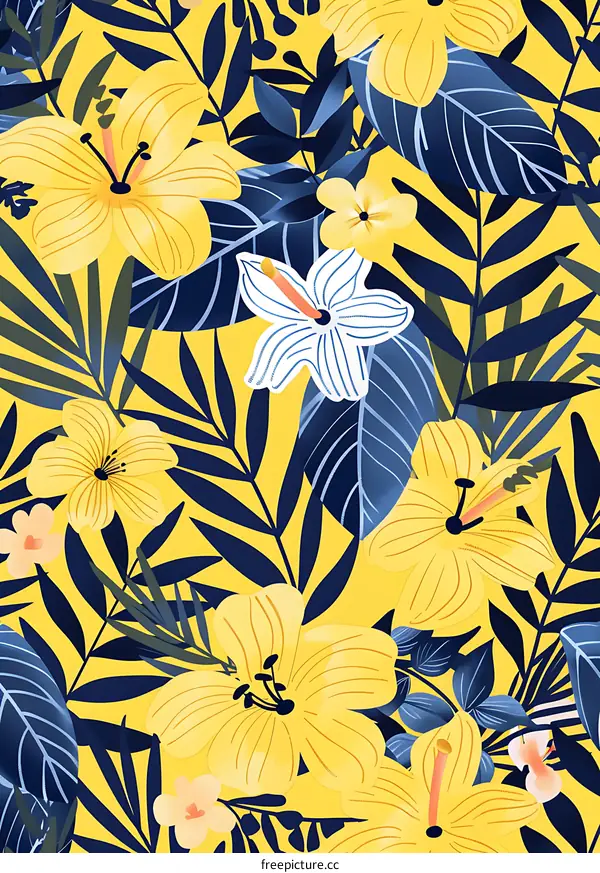 Yellow Floral Tropical Pattern Seamless
