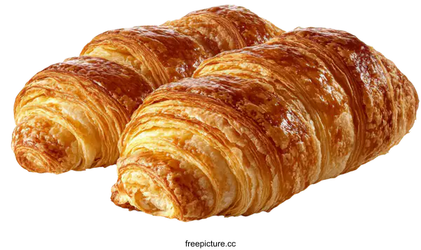[Transparent Background PNG]Two Delicious Golden Croissants Close-up