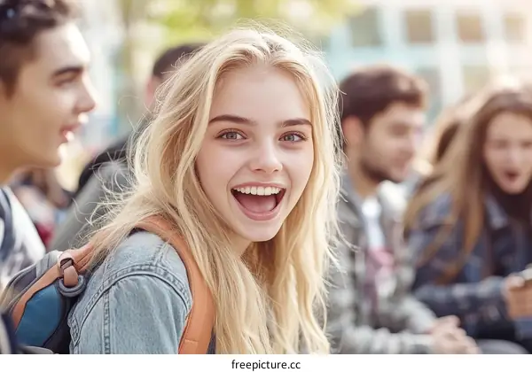 Happy Teen Girl with Friends in Outdoor Setting