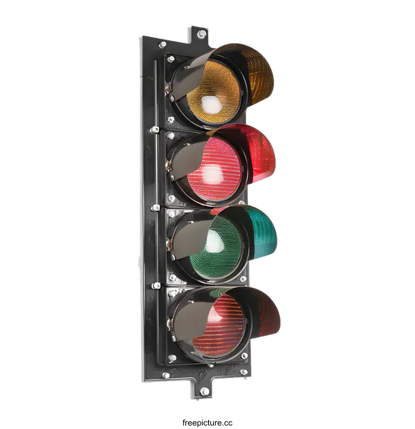 [Transparent Background PNG]Close Up View of Traffic Light with White Background