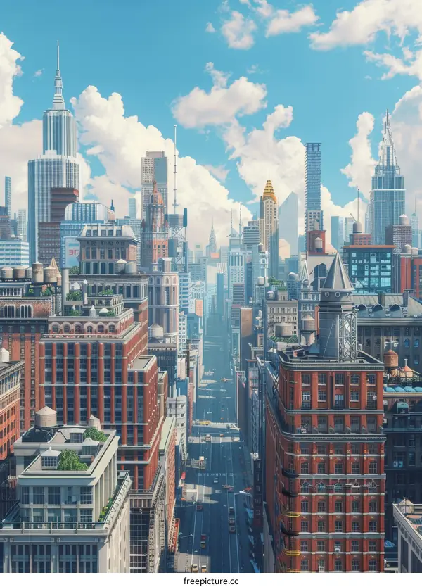 Dense Cityscape with Skyscrapers and Busy Street