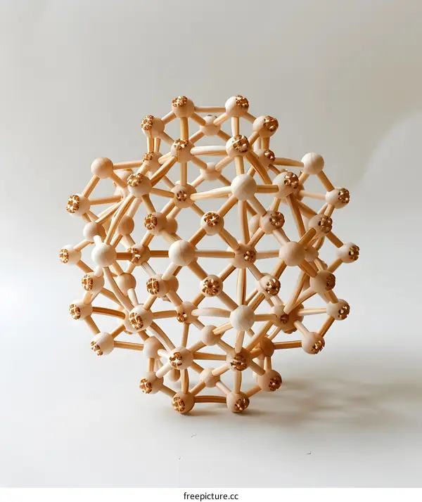 Wooden Geometric Sculpture on White Background