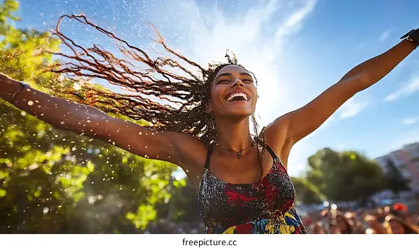 Happy Woman Celebrating at a Festival