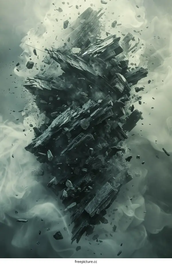 Black abstract geometric shapes floating in the air