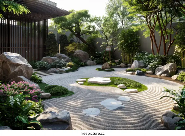 Tranquil Zen Garden: Rock and Sand Landscape