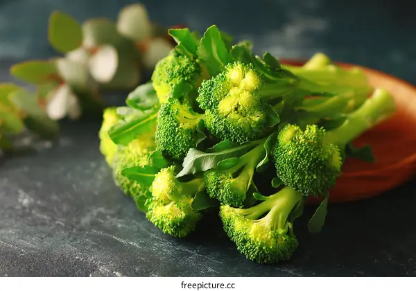 Fresh Broccoli Bunch on Dark Background