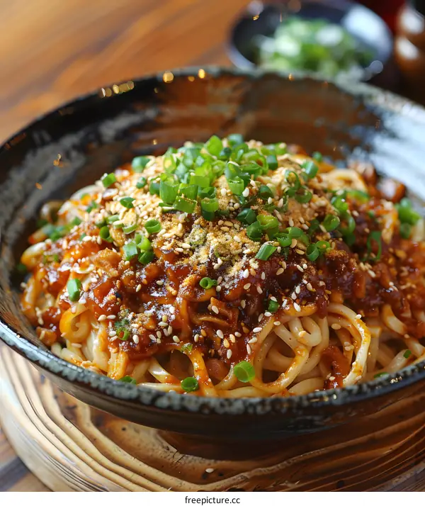 Spicy Noodles with Sesame Seeds and Green Onions