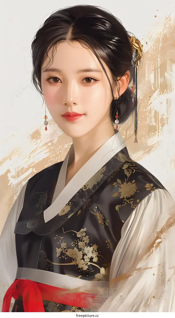 Portrait of a young woman in traditional Korean dress, hanbok