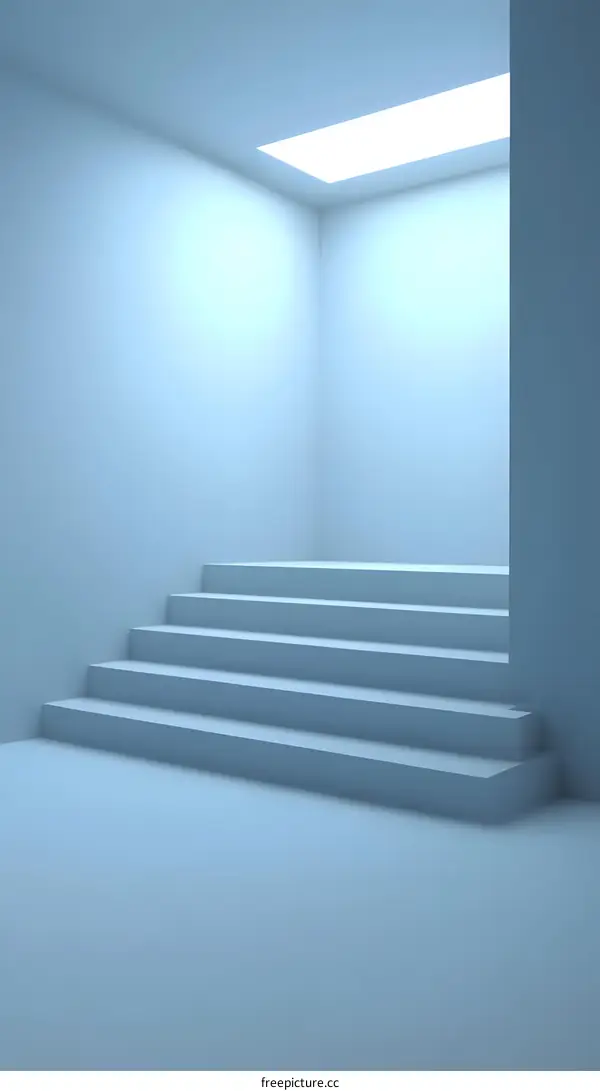 Minimalist Room With White Stairs And Skylight