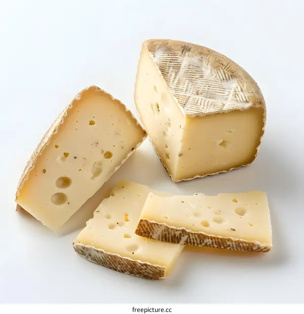 Slices of cheese on a white background