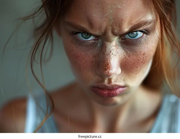 Close Up Portrait of a Woman with Freckles