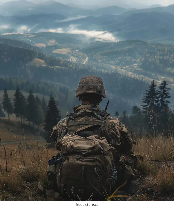 Soldier looking out over a valley