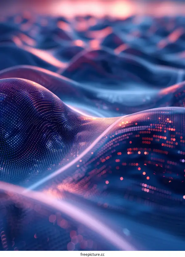 Blue and purple digital landscape with smooth wavelike structures