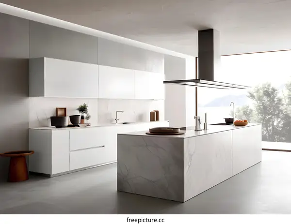 Modern Kitchen Interior Design with White Cabinets and Marble Countertops