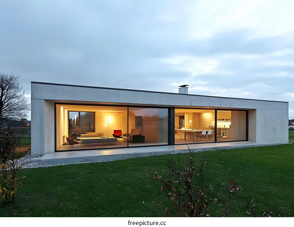Modern Concrete House with Large Glass Windows