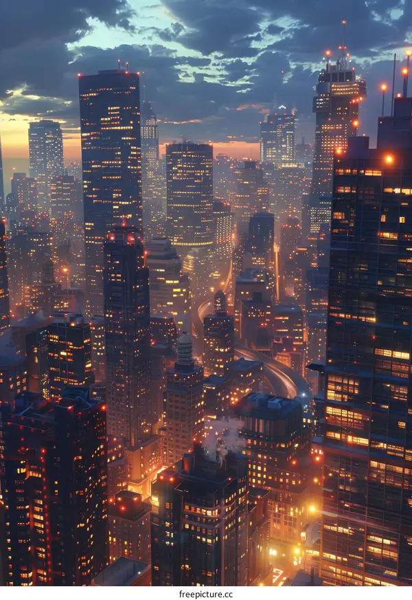 Modern City at Night Skyline View