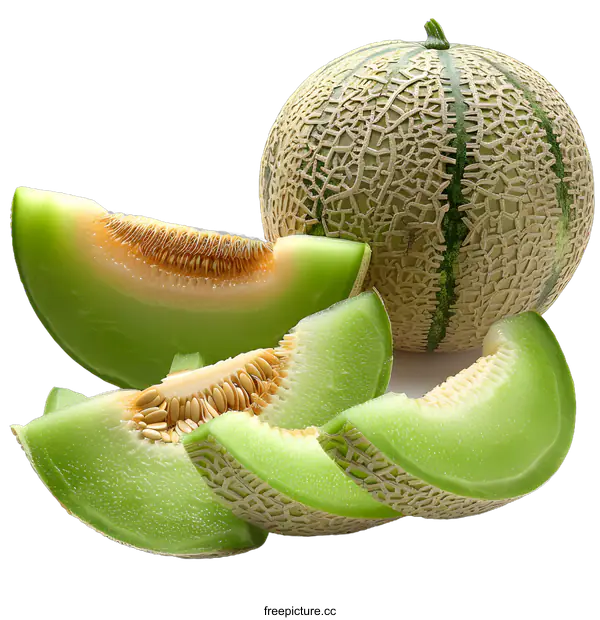 [Transparent Background PNG]Sliced Green Melon on White Background