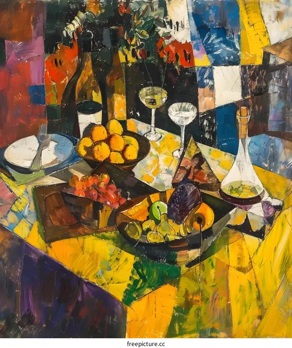 Still Life Painting with Fruits and Wine