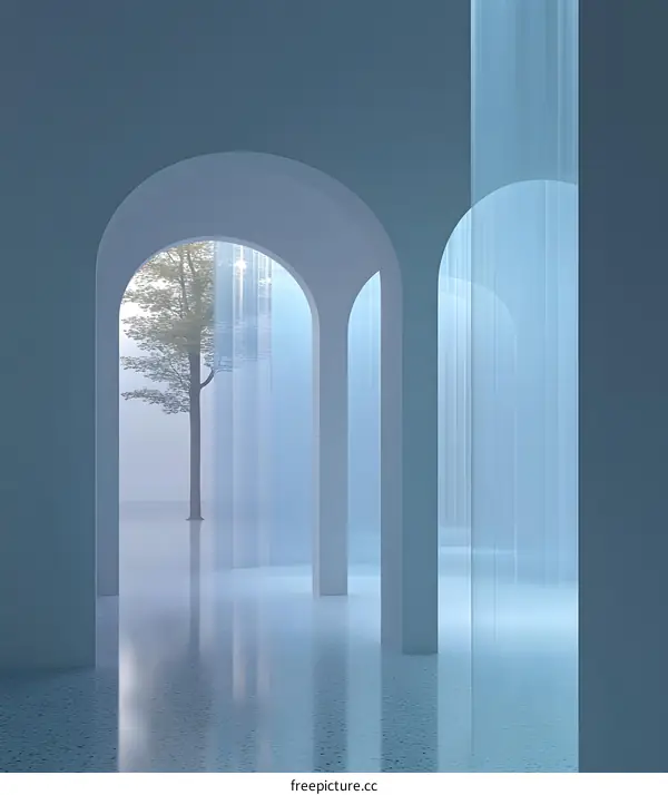 Abstract Minimalist Architecture with Tree and Light